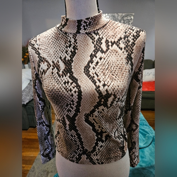 Tops - Olivia Rae Snake Print Mock Neck Crop Top
